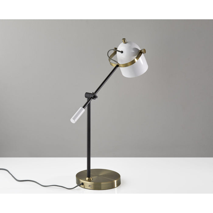 Adesso Casey Desk Lamp Black White And Antique Brass Painted White Metal (3494-21)