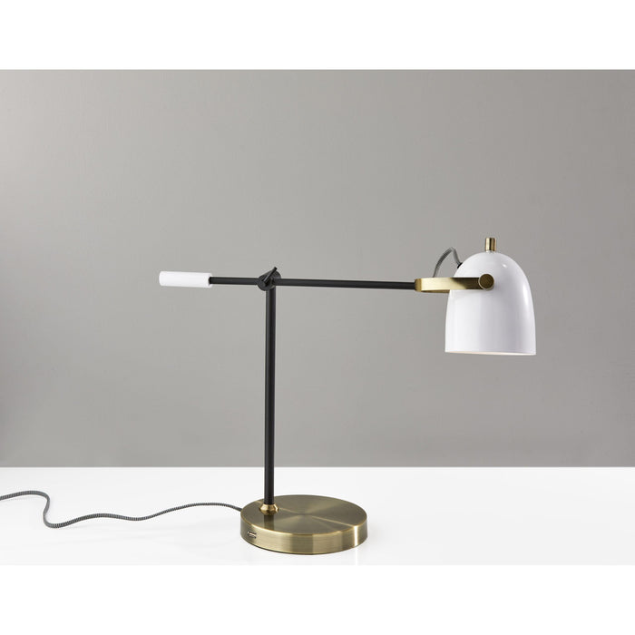 Adesso Casey Desk Lamp Black White And Antique Brass Painted White Metal (3494-21)