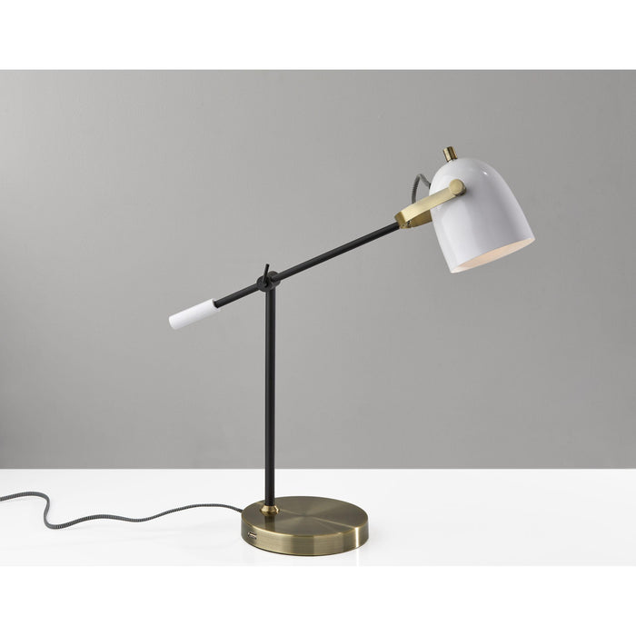 Adesso Casey Desk Lamp Black White And Antique Brass Painted White Metal (3494-21)