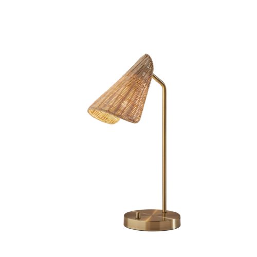 Adesso Cove Desk Lamp Antique Brass With Natural Rattan Cone Shade (5112-21)