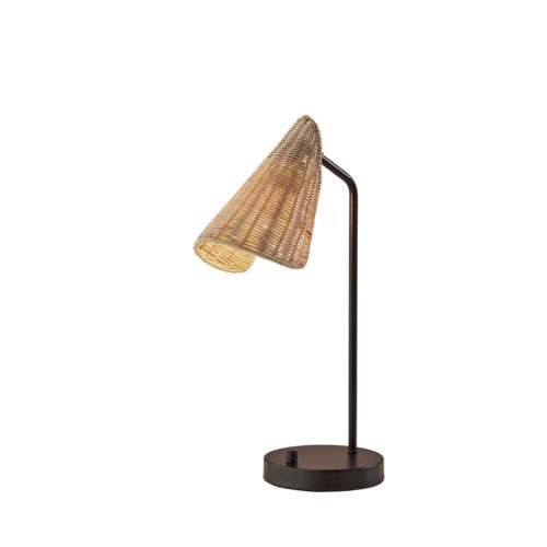 Adesso Cove Desk Lamp Black With Natural Rattan Cone Shade (5112-01)