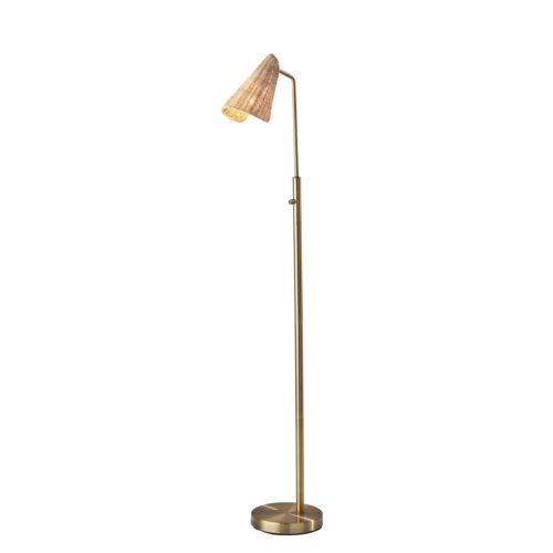 Adesso Cove Floor Lamp Antique Brass With Natural Rattan Cone Shade (5113-21)