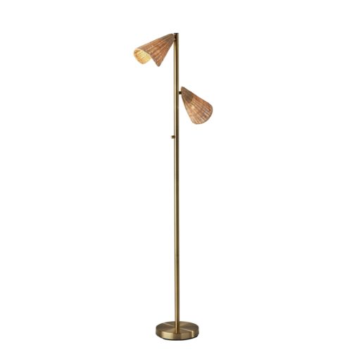 Adesso Cove Tree Lamp Antique Brass With Natural Rattan Cone Shades (5114-21)