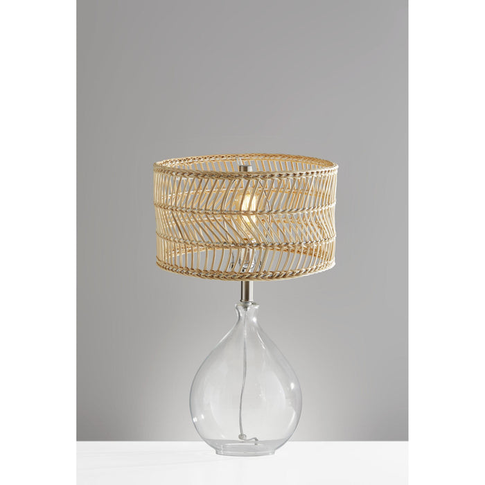 Adesso Cuba Teardrop Table Lamp Clear Glass With Brushed Steel Accents Light Brown Wavey Rattan (1543-12)