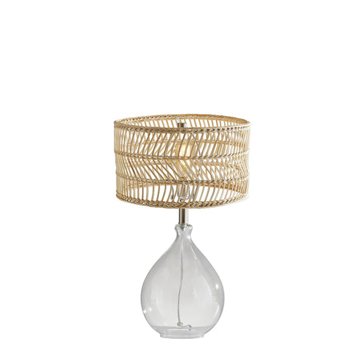 Adesso Cuba Teardrop Table Lamp Clear Glass With Brushed Steel Accents Light Brown Wavey Rattan (1543-12)