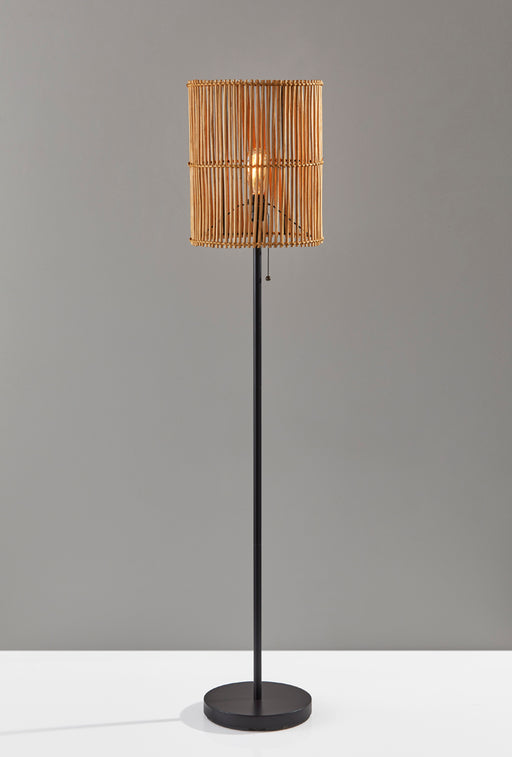 Adesso Dark Bronze Cabana Floor Lamp-Natural Rattan Cylinder Shade And 60 Inch Black Cord And Black Pull Chain (4198-12)