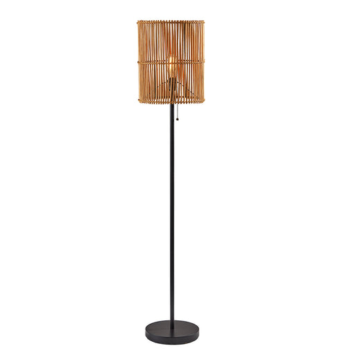 Adesso Dark Bronze Cabana Floor Lamp-Natural Rattan Cylinder Shade And 60 Inch Black Cord And Black Pull Chain (4198-12)