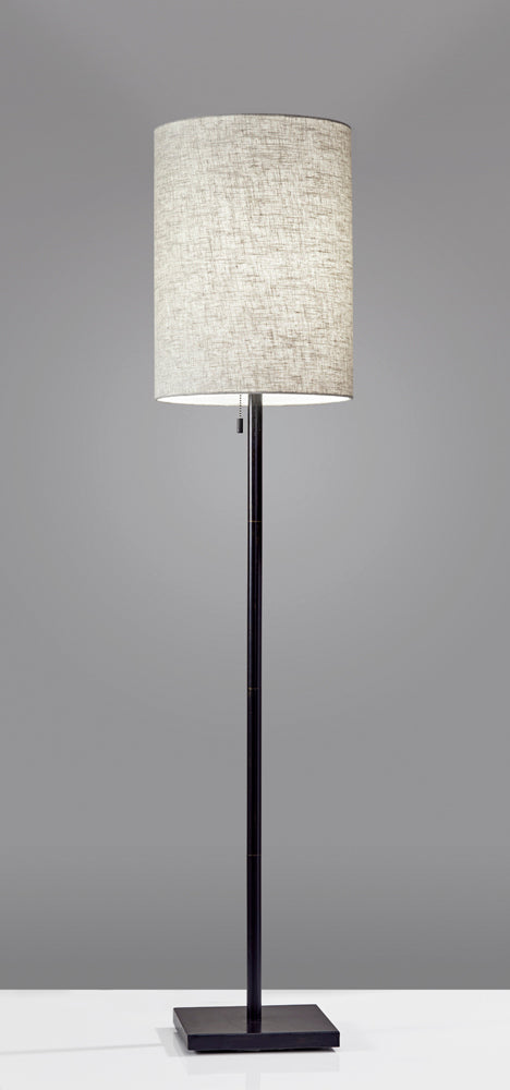 Adesso Dark Bronze Liam Floor Lamp-Natural Textured Fabric Tall Drum Shade And 72 Inch Black Cord And On/Off Pull Chain Switch (1547-26)