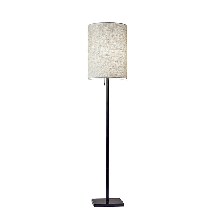 Adesso Dark Bronze Liam Floor Lamp-Natural Textured Fabric Tall Drum Shade And 72 Inch Black Cord And On/Off Pull Chain Switch (1547-26)