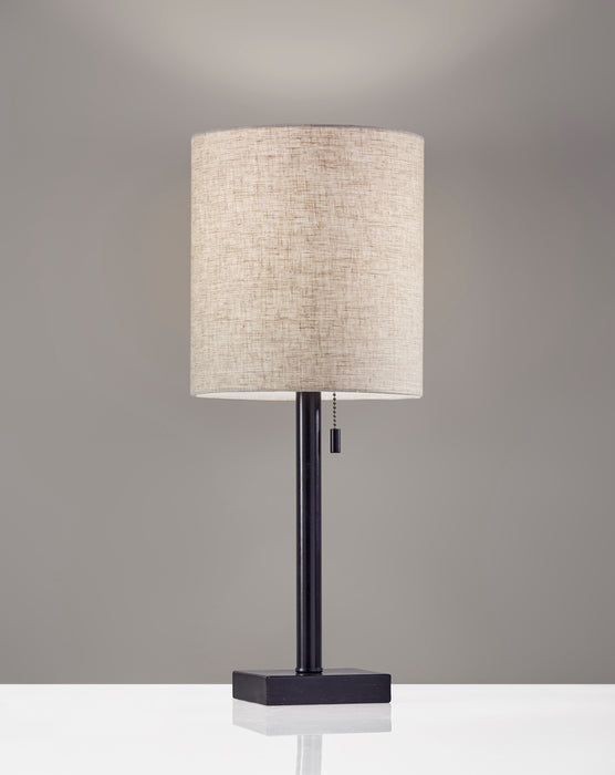 Adesso Dark Bronze Liam Table Lamp-Natural Textured Fabric Tall Drum Shade And 60 Inch Black Cord And On/Off Pull Chain Switch (1546-26)