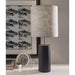 Adesso Dean Table Lamp Black Poplar Wood With Antique Brass Accent Light Grey Textured Fabric (1507-01)