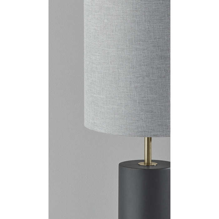 Adesso Dean Table Lamp Black Poplar Wood With Antique Brass Accent Light Grey Textured Fabric (1507-01)