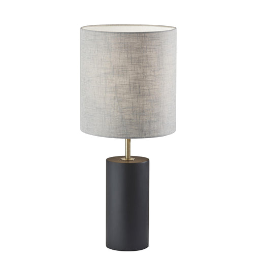 Adesso Dean Table Lamp Black Poplar Wood With Antique Brass Accent Light Grey Textured Fabric (1507-01)