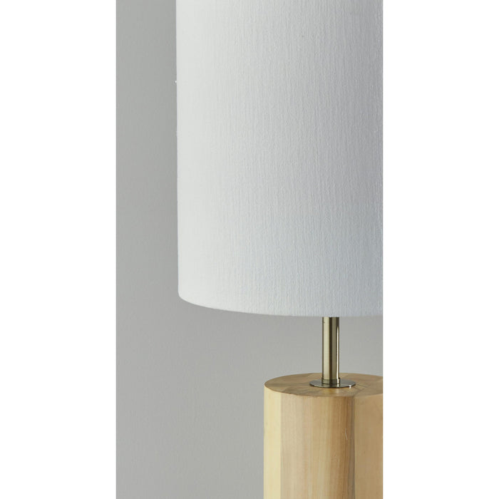 Adesso Dean Table Lamp Natural Oak Wood With Antique Brass Accent White Textured Fabric (1507-12)