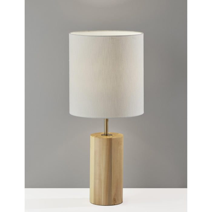 Adesso Dean Table Lamp Natural Oak Wood With Antique Brass Accent White Textured Fabric (1507-12)