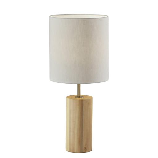 Adesso Dean Table Lamp Natural Oak Wood With Antique Brass Accent White Textured Fabric (1507-12)