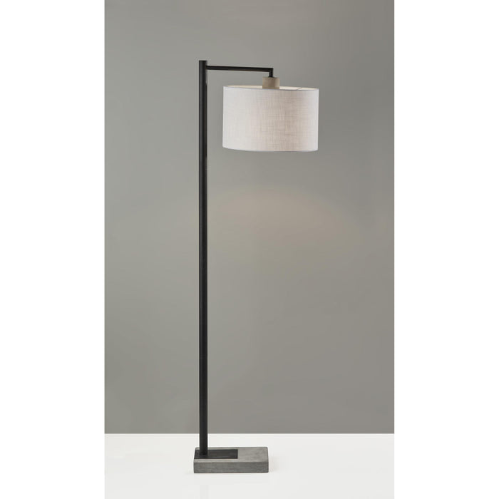 Adesso Devin Floor Lamp Black With Grey Cement Accents White Textured Fabric (5019-01)