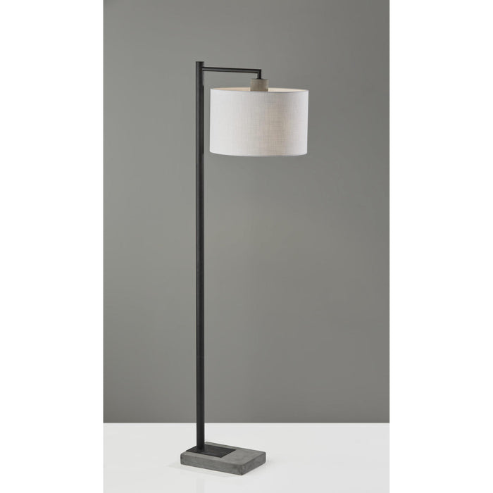 Adesso Devin Floor Lamp Black With Grey Cement Accents White Textured Fabric (5019-01)