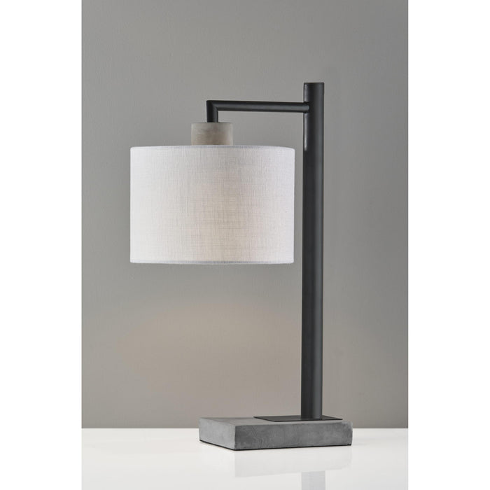 Adesso Devin Table Lamp Black With Grey Cement Accents White Textured Fabric (5018-01)