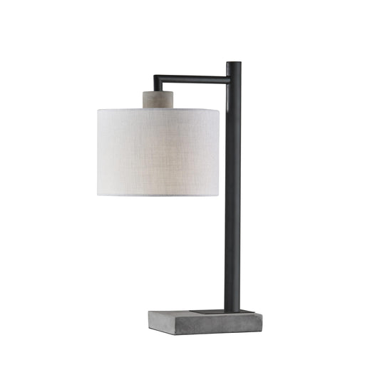 Adesso Devin Table Lamp Black With Grey Cement Accents White Textured Fabric (5018-01)