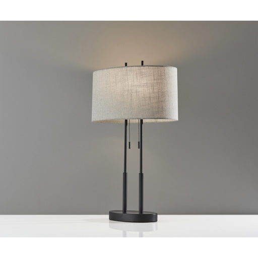 Adesso Duet Table Lamp Antique Bronze Taupe Textured Fabric (4015-26)