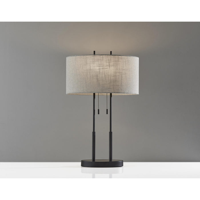 Adesso Duet Table Lamp Antique Bronze Taupe Textured Fabric (4015-26)