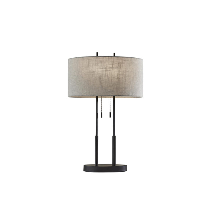 Adesso Duet Table Lamp Antique Bronze Taupe Textured Fabric (4015-26)