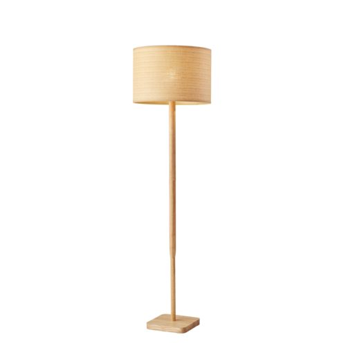 Adesso Ellis Floor Lamp Natural Wood With Natural Woven/Beige Trim Drum Shade (4093-18)