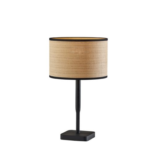 Adesso Ellis Table Lamp Black Wood With Natural Woven/Black Trim Drum Shade (4092-01)