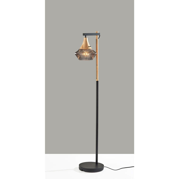 Adesso Elsie Floor Lamp Black And Natural Wood (6515-12)