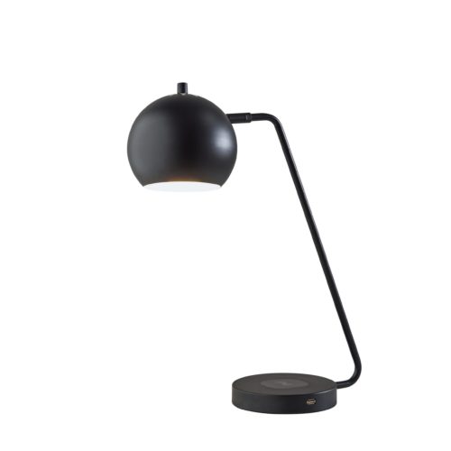 Adesso Emerson Adessocharge Desk Lamp Black With Black Pinted Metal Globe Shade (5131-01)