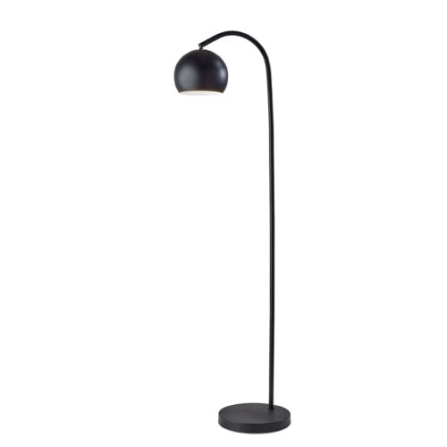 Adesso Emerson Floor Lamp Black With Black Painted Metal Globe Shade (5138-01)