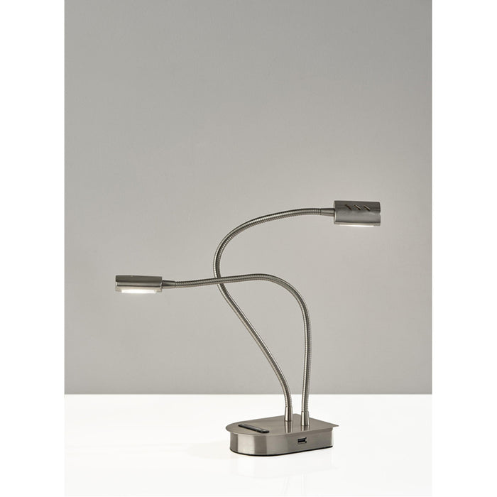 Adesso Eternity LED 2 Arm Desk Lamp With Smart Switch Brushed Steel (5026-22)