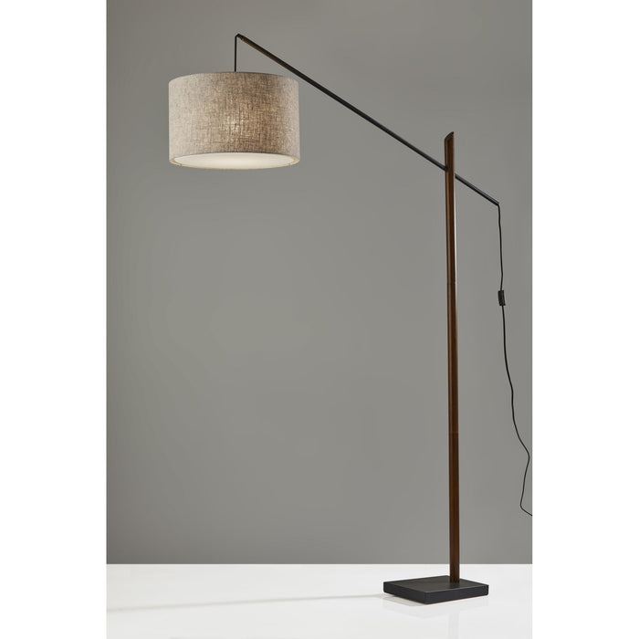 Adesso Ethan Arc Lamp Black With Walnut Rubberwood Natural Textured Fabric (5049-15)