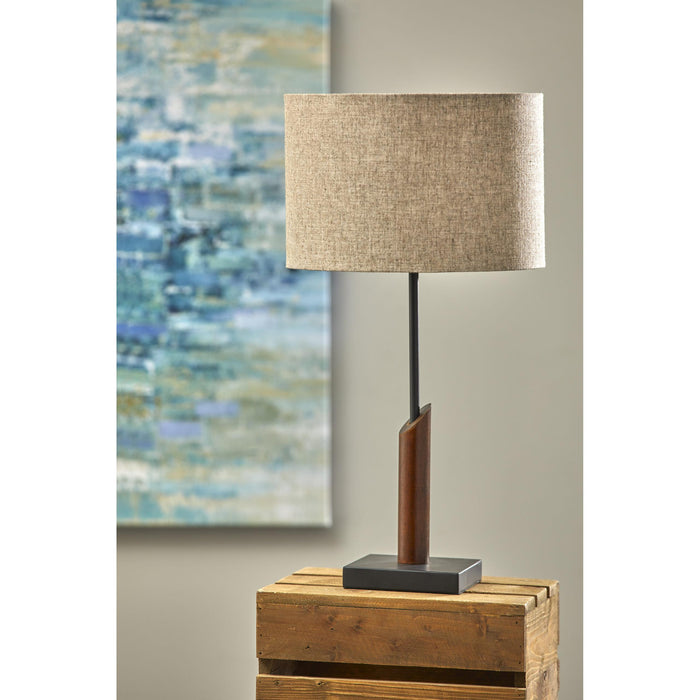 Adesso Ethan Table Lamp Black With Walnut Wood Natural Textured Fabric (5047-15)