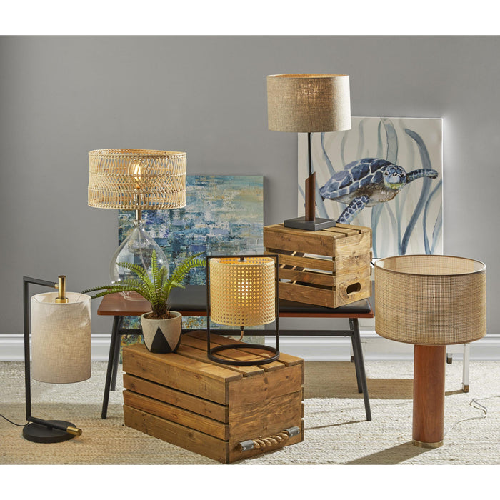 Adesso Ethan Table Lamp Black With Walnut Wood Natural Textured Fabric (5047-15)