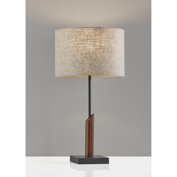 Adesso Ethan Table Lamp Black With Walnut Wood Natural Textured Fabric (5047-15)