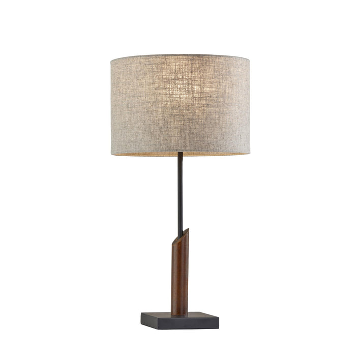 Adesso Ethan Table Lamp Black With Walnut Wood Natural Textured Fabric (5047-15)