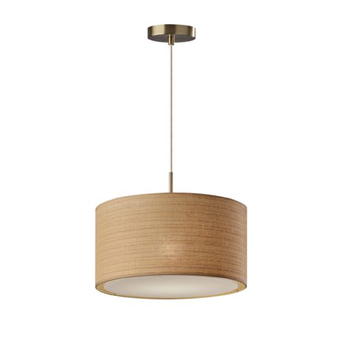 Adesso Harvest Large Pendant Antique Brass With Natural Woven/Beige Trim/White Diffuser Drum Shade (4003-21)