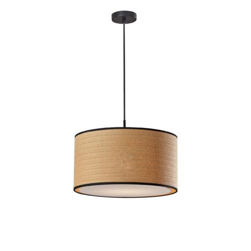 Adesso Harvest Large Pendant Black With Natural Woven/Black Trim/White Diffuser Drum Shade (4003-01)