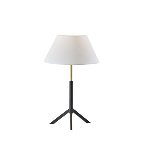 Adesso Harvey Table Lamp Black With Brass Accents White Linen Modified Drum Shade (3756-01)
