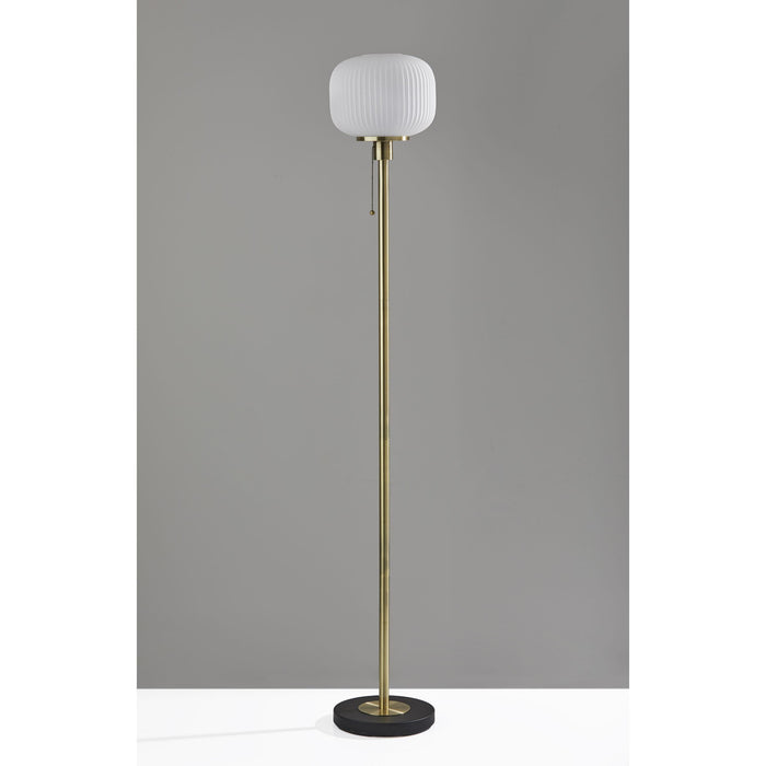 Adesso Hazel Floor Lamp Antique Brass Frosted Ribbed Glass (4278-21)