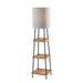 Adesso Henry Adessocharge Shelf Floor Lamp Black Finish With Natural Wood With White Linen Drum Shade (3459-12)