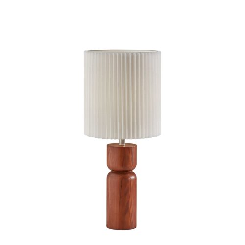 Adesso James Table Lamp Walnut Wood With Off-White Pleated Fabric Tall Drum Shade (1621-15)
