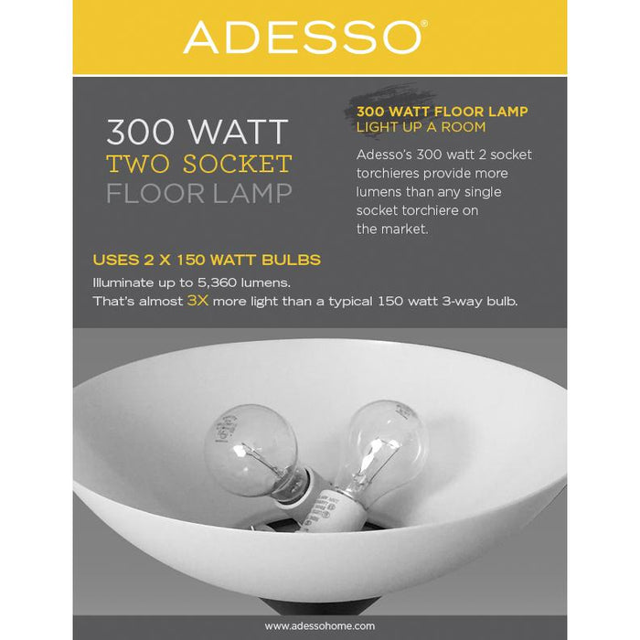 Adesso Jessica 300W Torchiere Antique Brass White Opal Glass (5003-21)