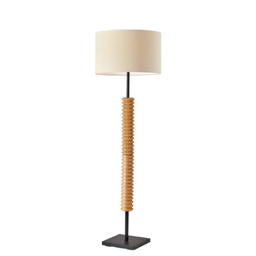 Adesso Judith Floor Lamp Natural Wood With Black Finish With Cream Textured Fabric Drum Shade (3767-12)