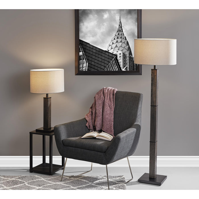 Adesso Kona Floor Lamp MDF With Black Washed Wood PVC Veneer And Black Metal Accents Light Grey Textured Fabric (3498-01)