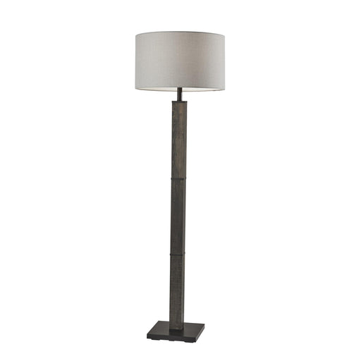 Adesso Kona Floor Lamp MDF With Black Washed Wood PVC Veneer And Black Metal Accents Light Grey Textured Fabric (3498-01)