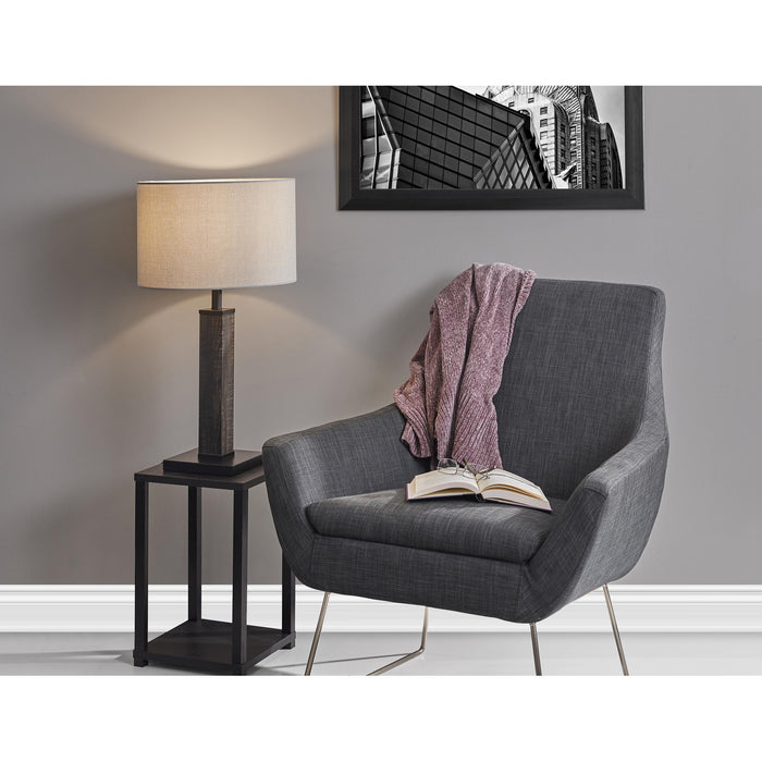Adesso Kona Table Lamp MDF With Black Washed Wood PVC Veneer And Black Metal Accents Light Grey Textured Fabric (3497-01)