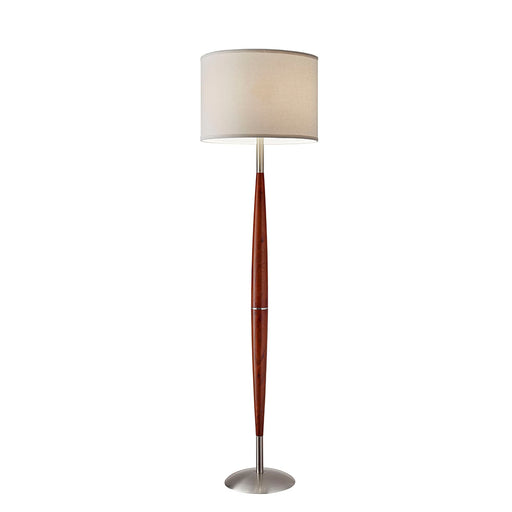 Adesso Maple Eucalyptus Wood Hudson Floor Lamp-White Polyester/Cotton Drum Shade And 60 Inch Clear Cord And 3-Way Rotary Socket Switch (3341-13)